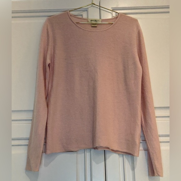 Eddie Bauer 100% Cashmere Long Sleeve Crew Neck Sweater Blush Pink Medium - Picture 4 of 9